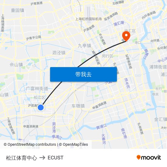 松江体育中心 to ECUST map