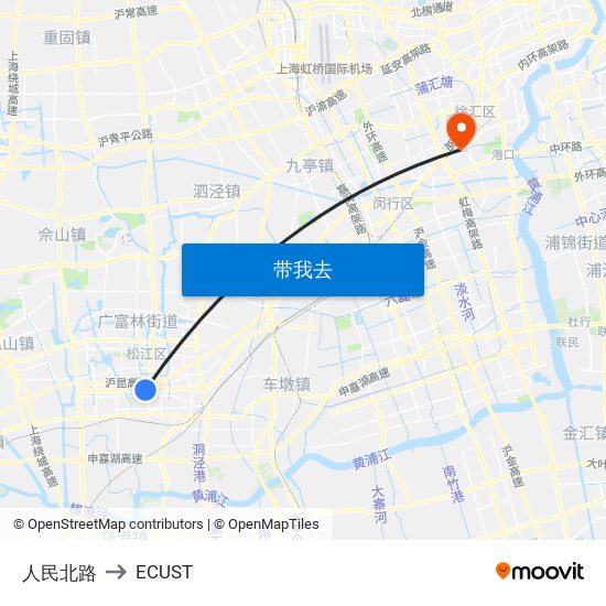 人民北路 to ECUST map