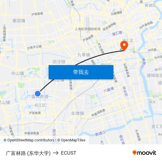 广富林路 (东华大学) to ECUST map