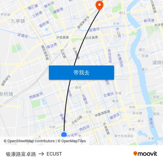 银康路富卓路 to ECUST map