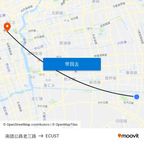 南团公路老三路 to ECUST map