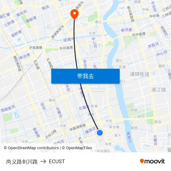 尚义路剑川路 to ECUST map