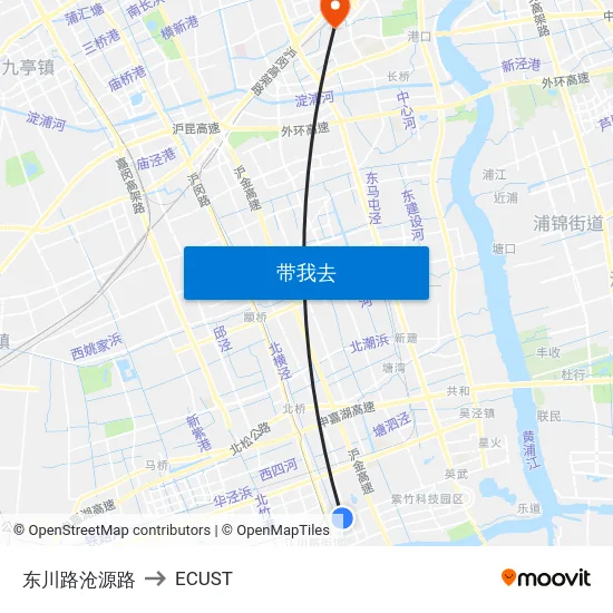 东川路沧源路 to ECUST map