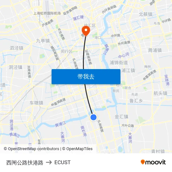 西闸公路扶港路 to ECUST map