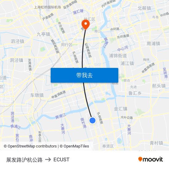 展发路沪杭公路 to ECUST map