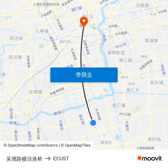 吴塘路横泾港桥 to ECUST map