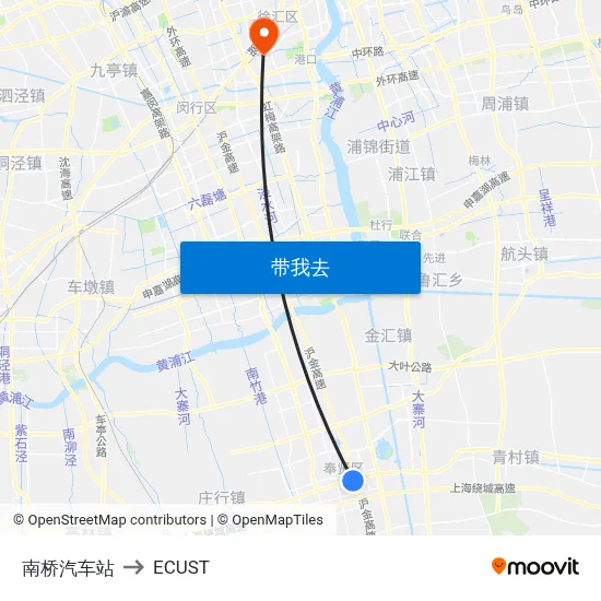 南桥汽车站 to ECUST map