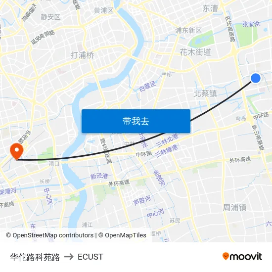 华佗路科苑路 to ECUST map
