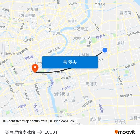 哥白尼路李冰路 to ECUST map