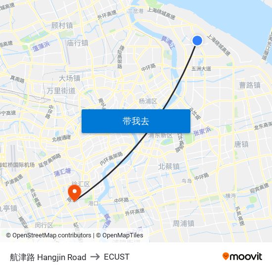 航津路 Hangjin Road to ECUST map
