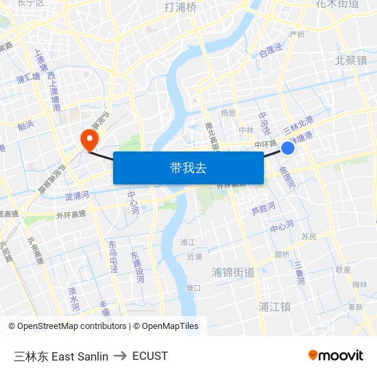 三林东 East Sanlin to ECUST map