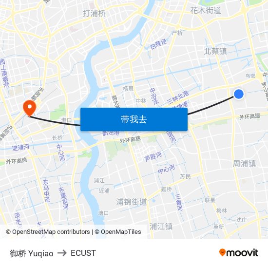 御桥 Yuqiao to ECUST map