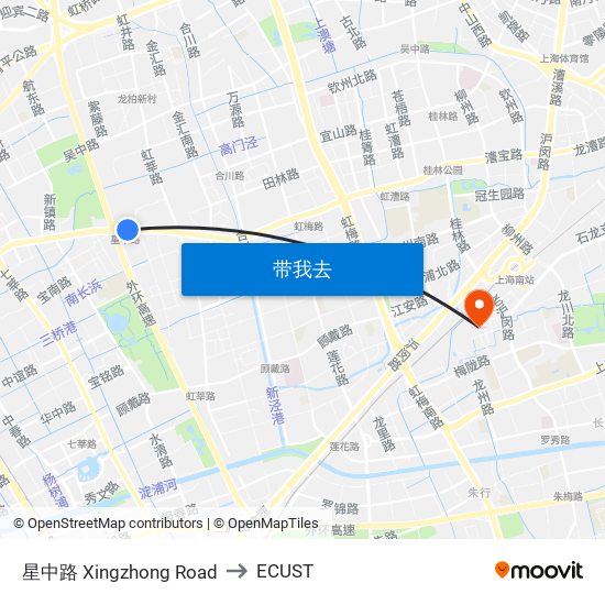 星中路 Xingzhong Road to ECUST map