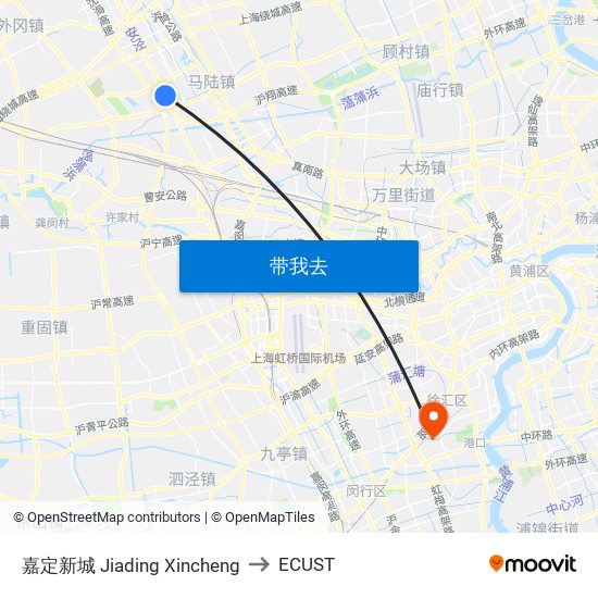 嘉定新城 Jiading Xincheng to ECUST map