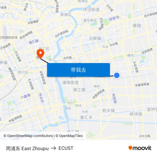周浦东 East Zhoupu to ECUST map