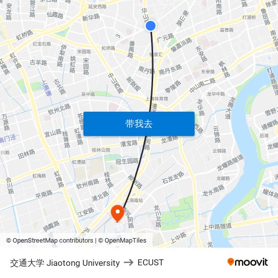 交通大学 Jiaotong University to ECUST map