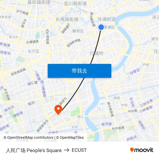 人民广场 People's Square to ECUST map