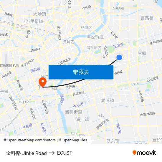 金科路 Jinke Road to ECUST map