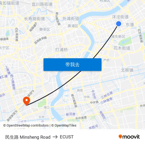 民生路 Minsheng Road to ECUST map