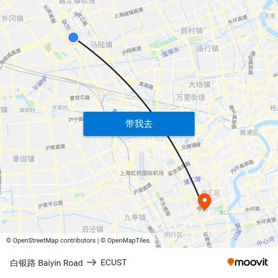 白银路 Baiyin Road to ECUST map