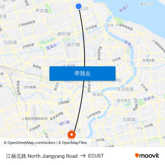 江杨北路 North Jiangyang Road to ECUST map