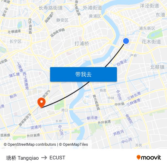 塘桥 Tangqiao to ECUST map