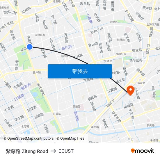 紫藤路 Ziteng Road to ECUST map