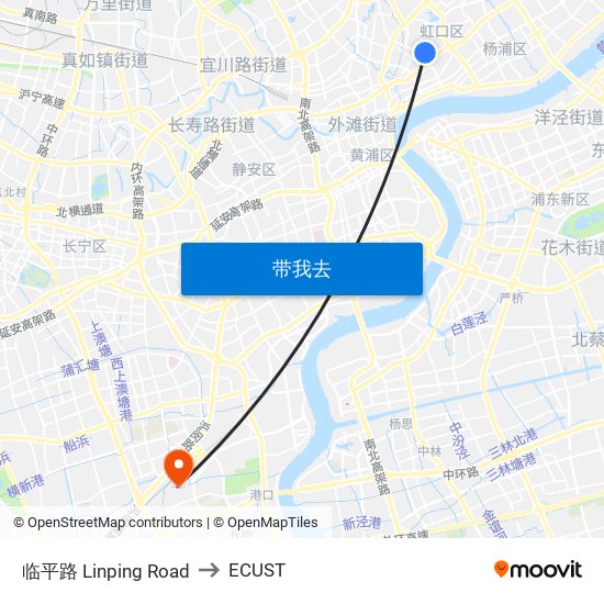 临平路 Linping Road to ECUST map