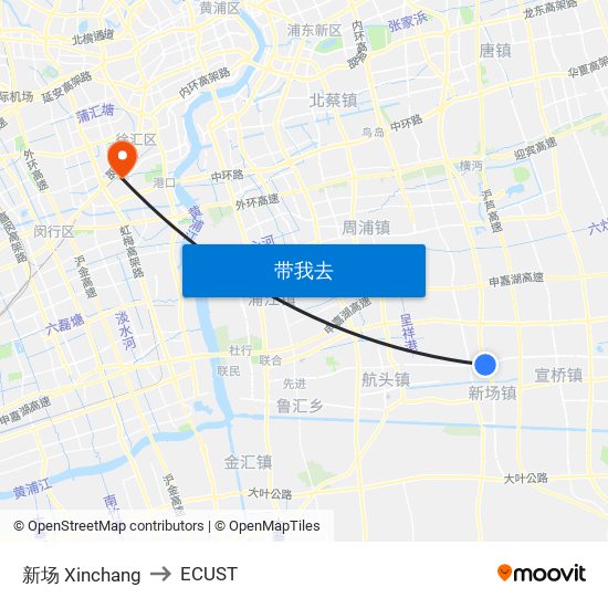 新场 Xinchang to ECUST map