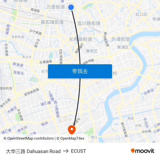 大华三路 Dahuasan Road to ECUST map
