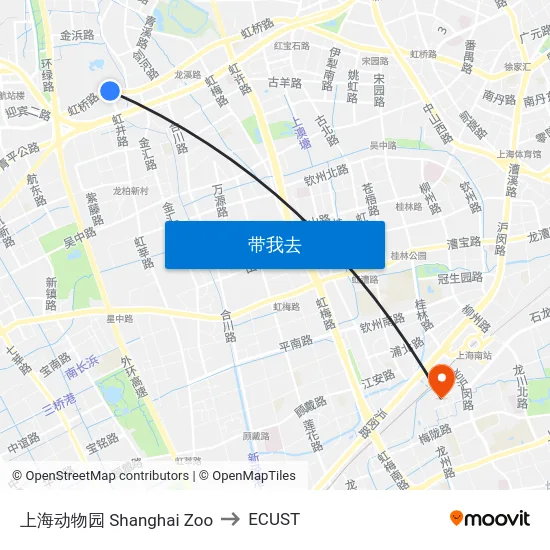 上海动物园 Shanghai Zoo to ECUST map