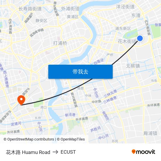 花木路 Huamu Road to ECUST map