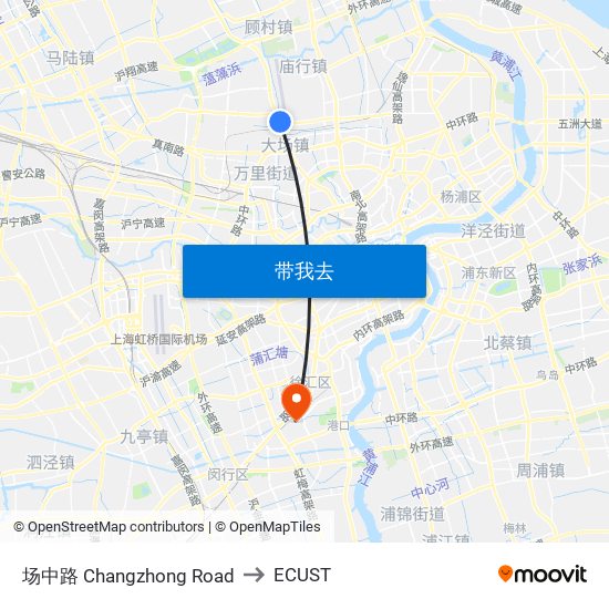 场中路 Changzhong Road to ECUST map