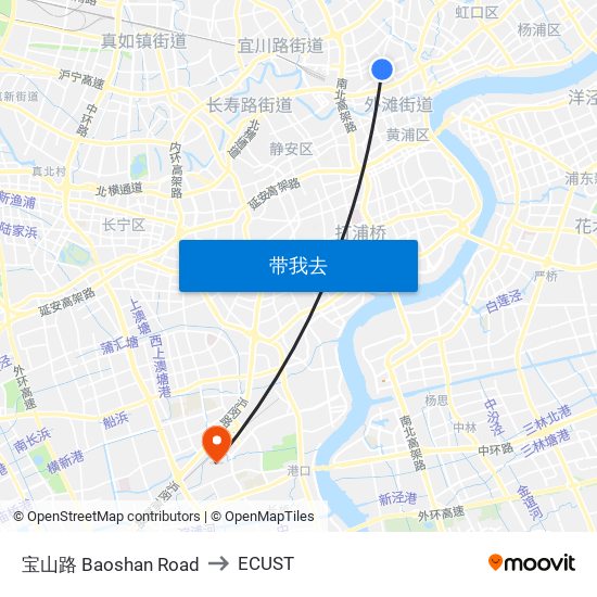 宝山路 Baoshan Road to ECUST map