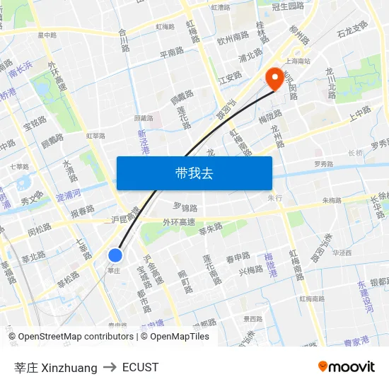 莘庄 Xinzhuang to ECUST map