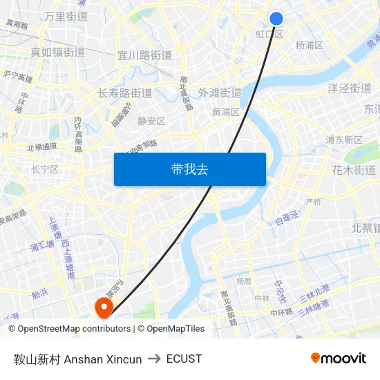 鞍山新村 Anshan Xincun to ECUST map