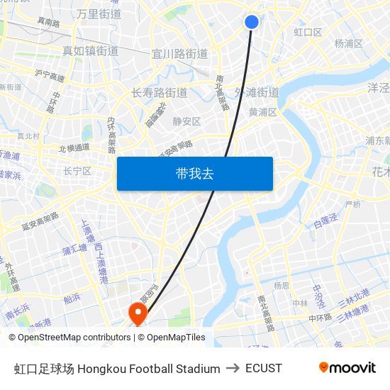 虹口足球场 Hongkou Football Stadium to ECUST map