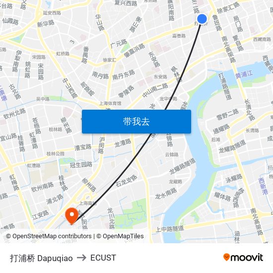 打浦桥 Dapuqiao to ECUST map