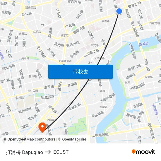 打浦桥 Dapuqiao to ECUST map