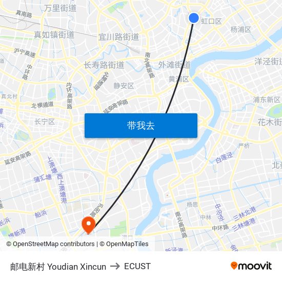 邮电新村 Youdian Xincun to ECUST map