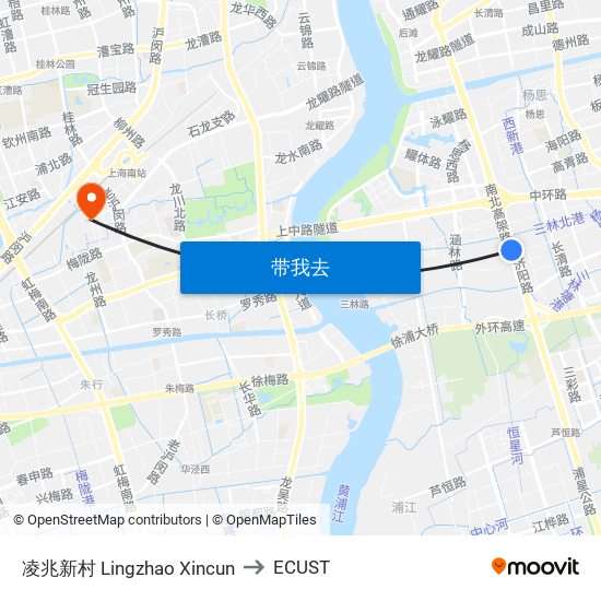 凌兆新村 Lingzhao Xincun to ECUST map