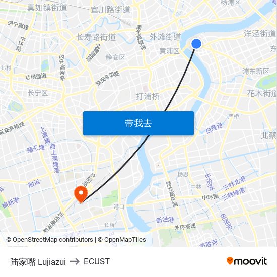 陆家嘴 Lujiazui to ECUST map