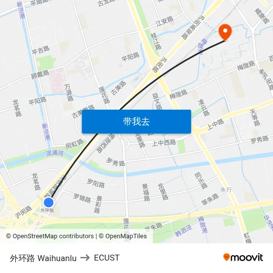 外环路 Waihuanlu to ECUST map