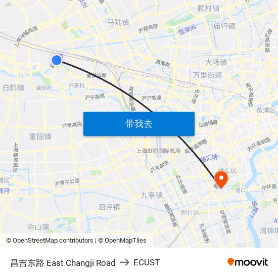 昌吉东路 East Changji Road to ECUST map