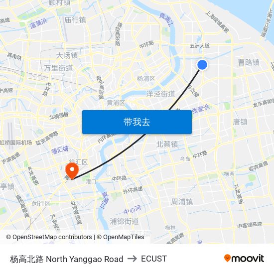 杨高北路 North Yanggao Road to ECUST map