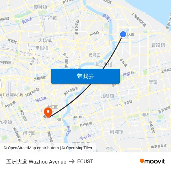 五洲大道 Wuzhou Avenue to ECUST map