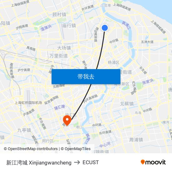 新江湾城 Xinjiangwancheng to ECUST map