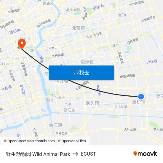 野生动物园 Wild Animal Park to ECUST map