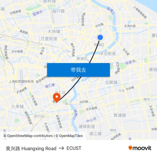 黄兴路 Huangxing Road to ECUST map
