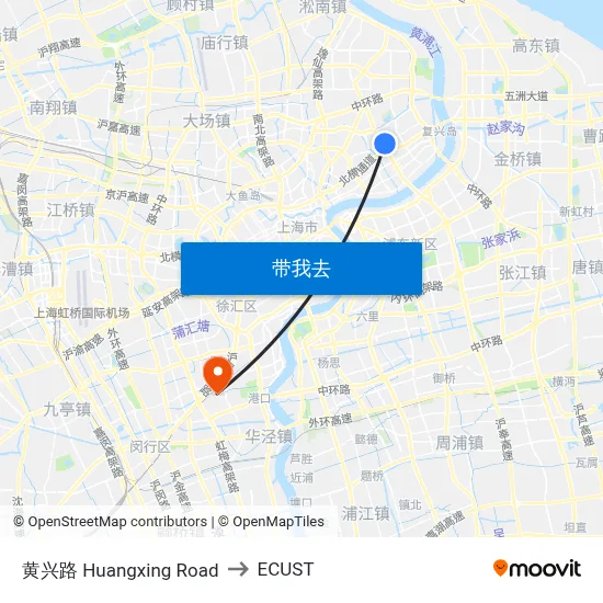 黄兴路 Huangxing Road to ECUST map